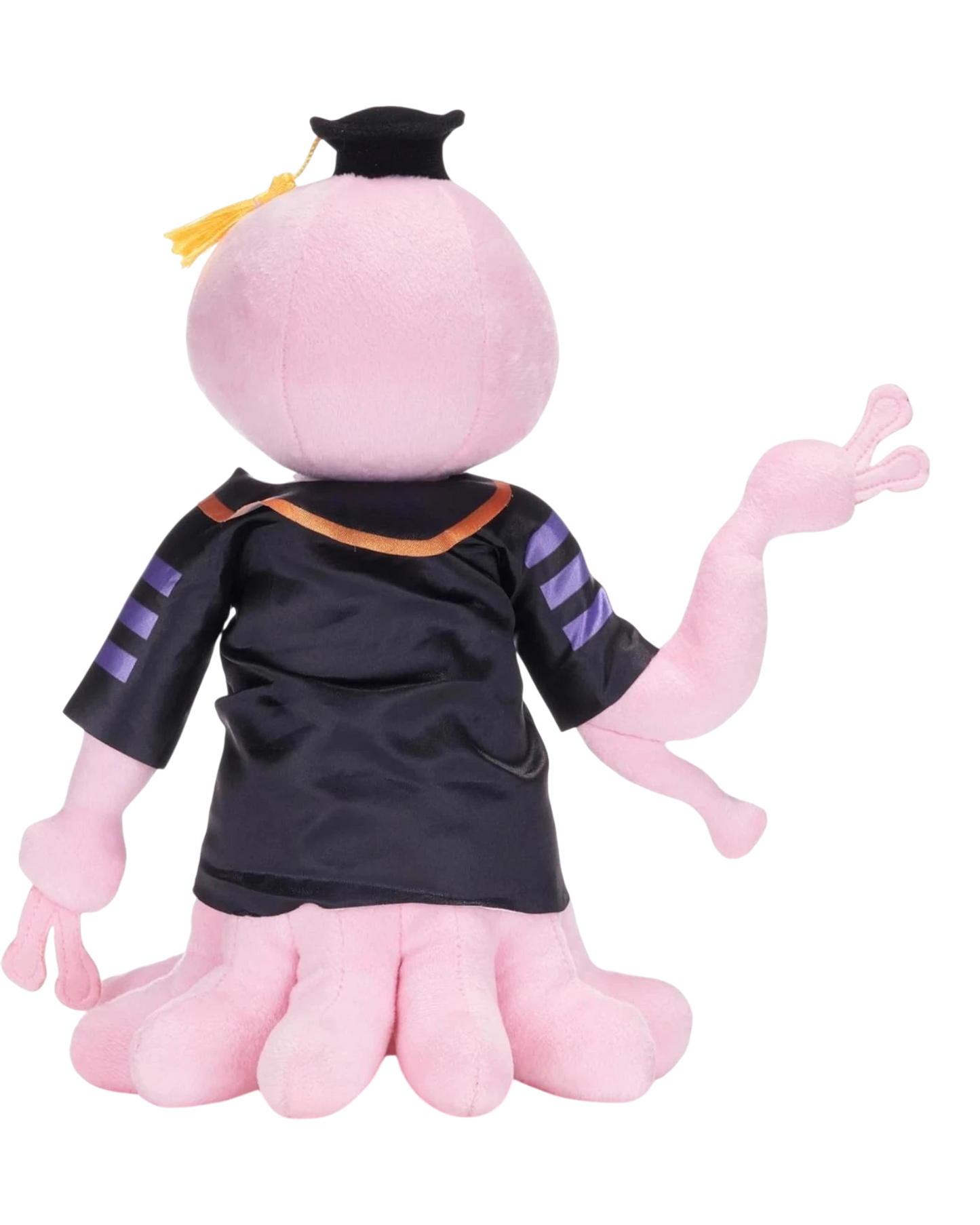 Ripperholics Assassination Classroom 11-inch pink Koro-sensei soft toy wearing a black graduation robe and cap
