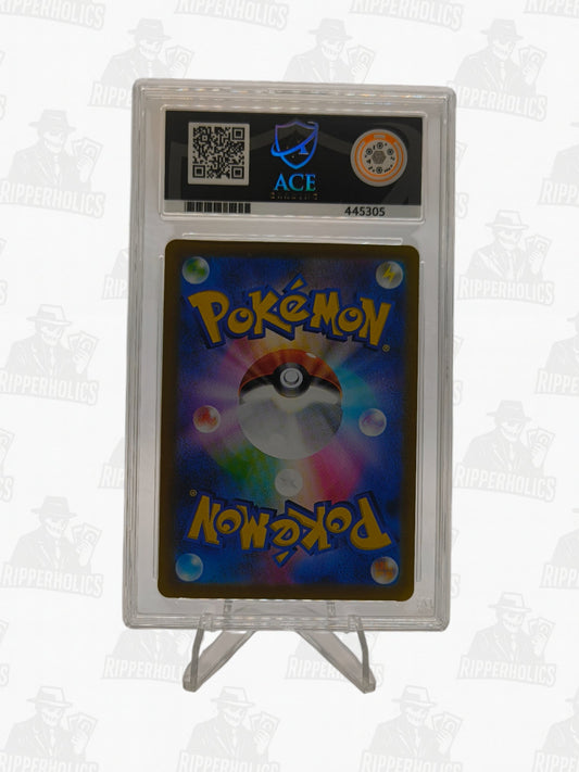 Pokémon card back with Poké Ball design, graded and encased in ACE slab with label and holographic seal.