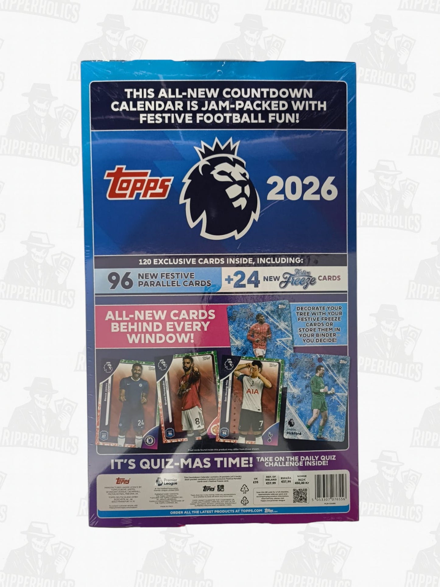 Topps Premier League 2026 Festive Countdown Calendar sealed with blue and white packaging and football-themed graphics.
