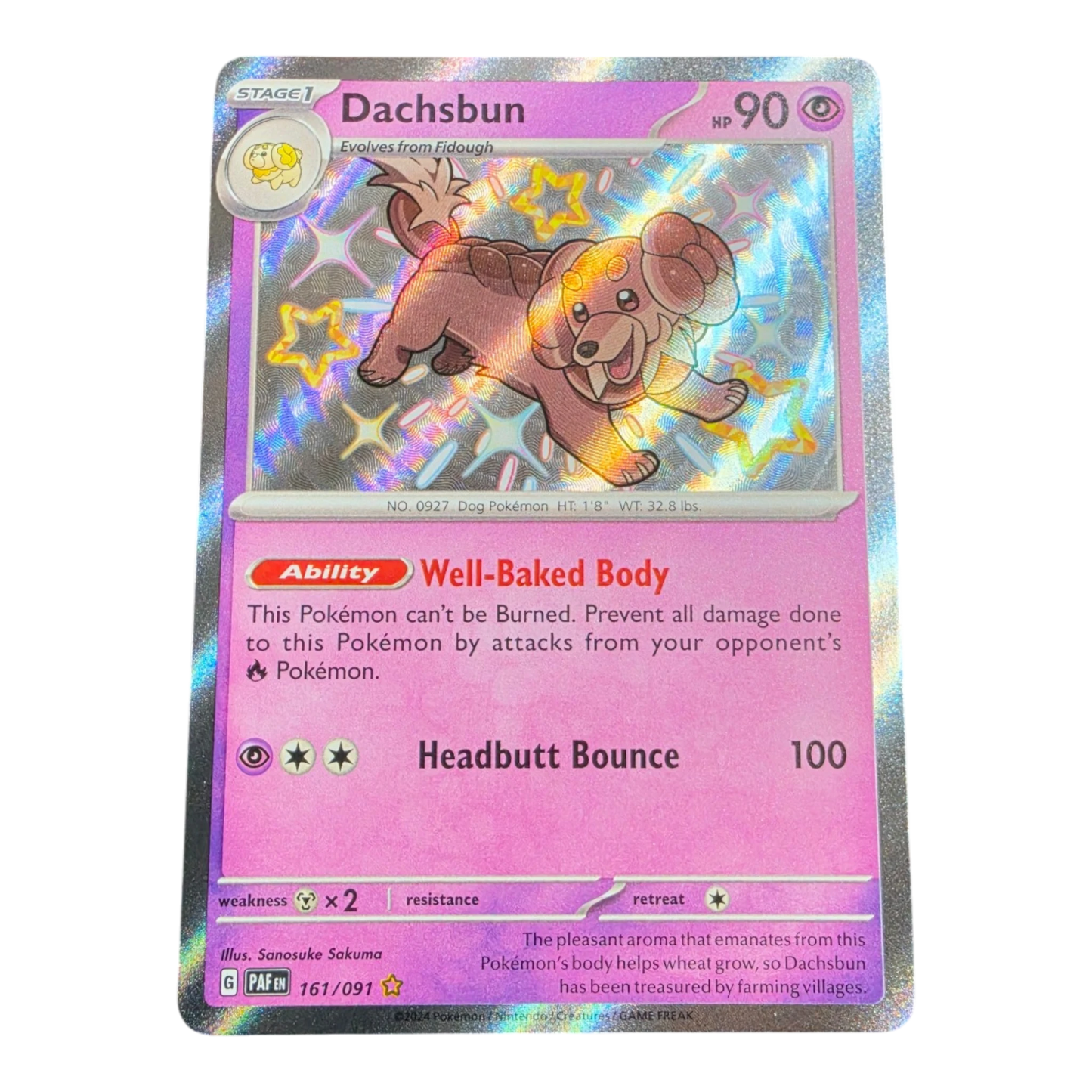 Pokémon Dachsbun 161/091 Paldean Fates English Shiny Rare NM