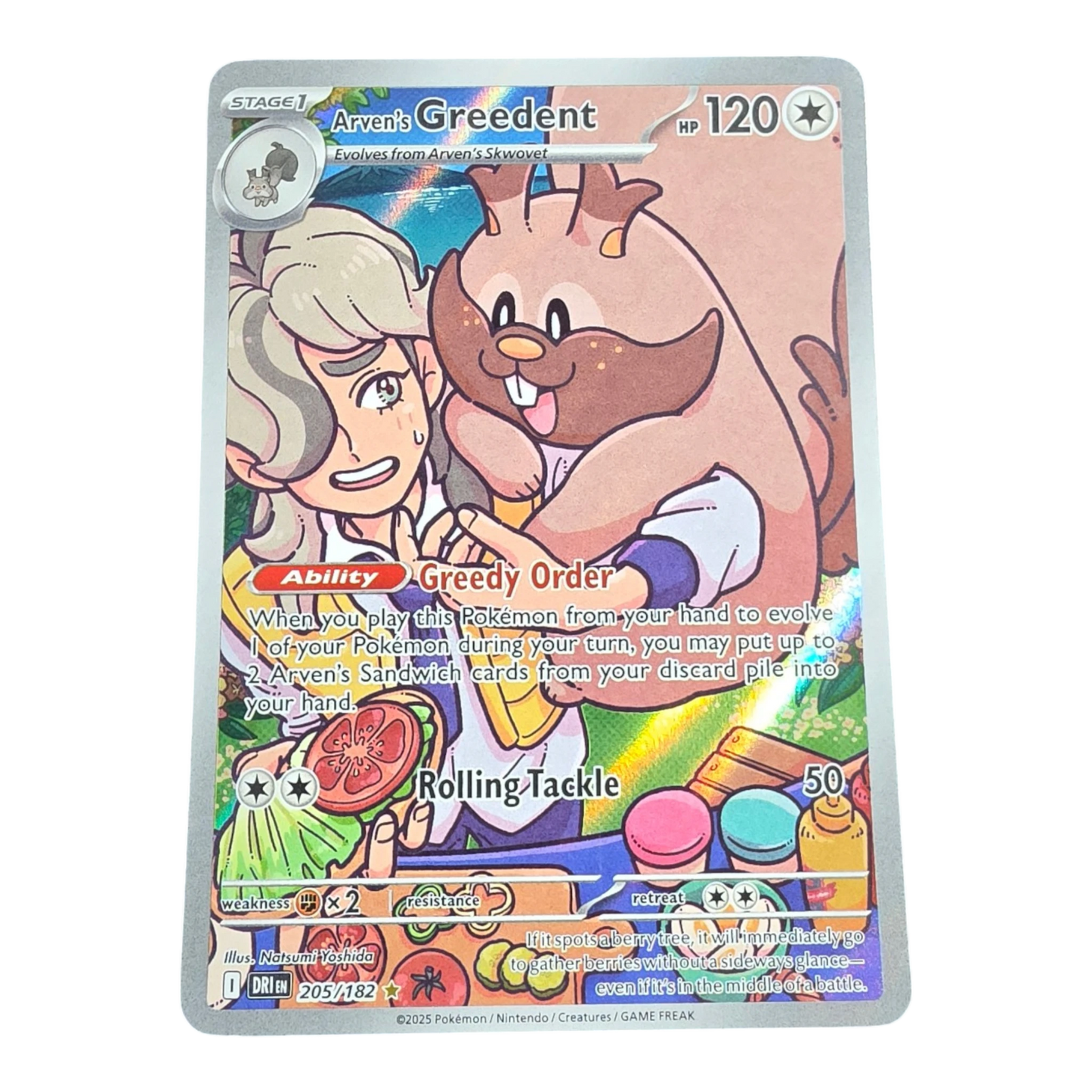 Pokémon Arven’s Greedent 205/182 Destined Rivals English IR NM