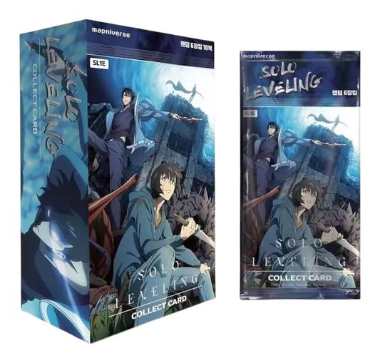 Ripperholics Solo Leveling Mapniverse Vol. 1 SL1E booster box featuring Sung Jinwoo artwork on the packaging.