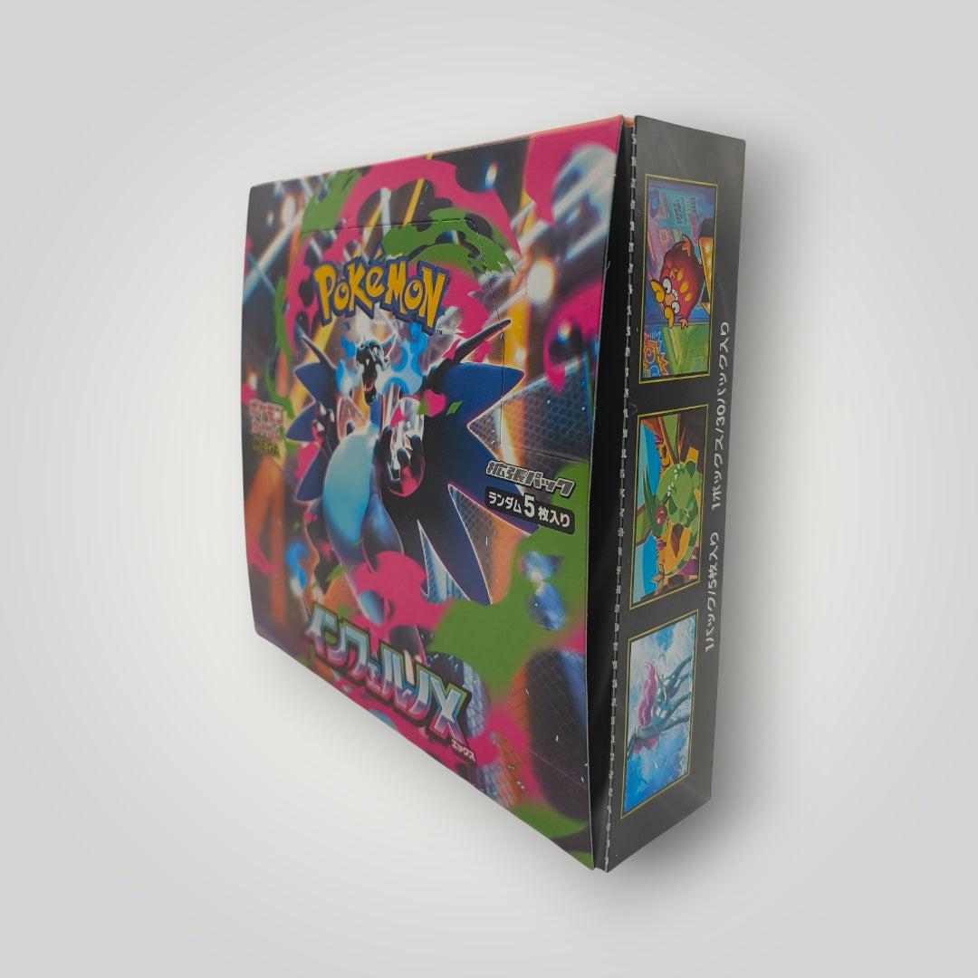 Japanese Pokémon M2 Inferno X booster box with colorful, dynamic artwork and sealed packaging.