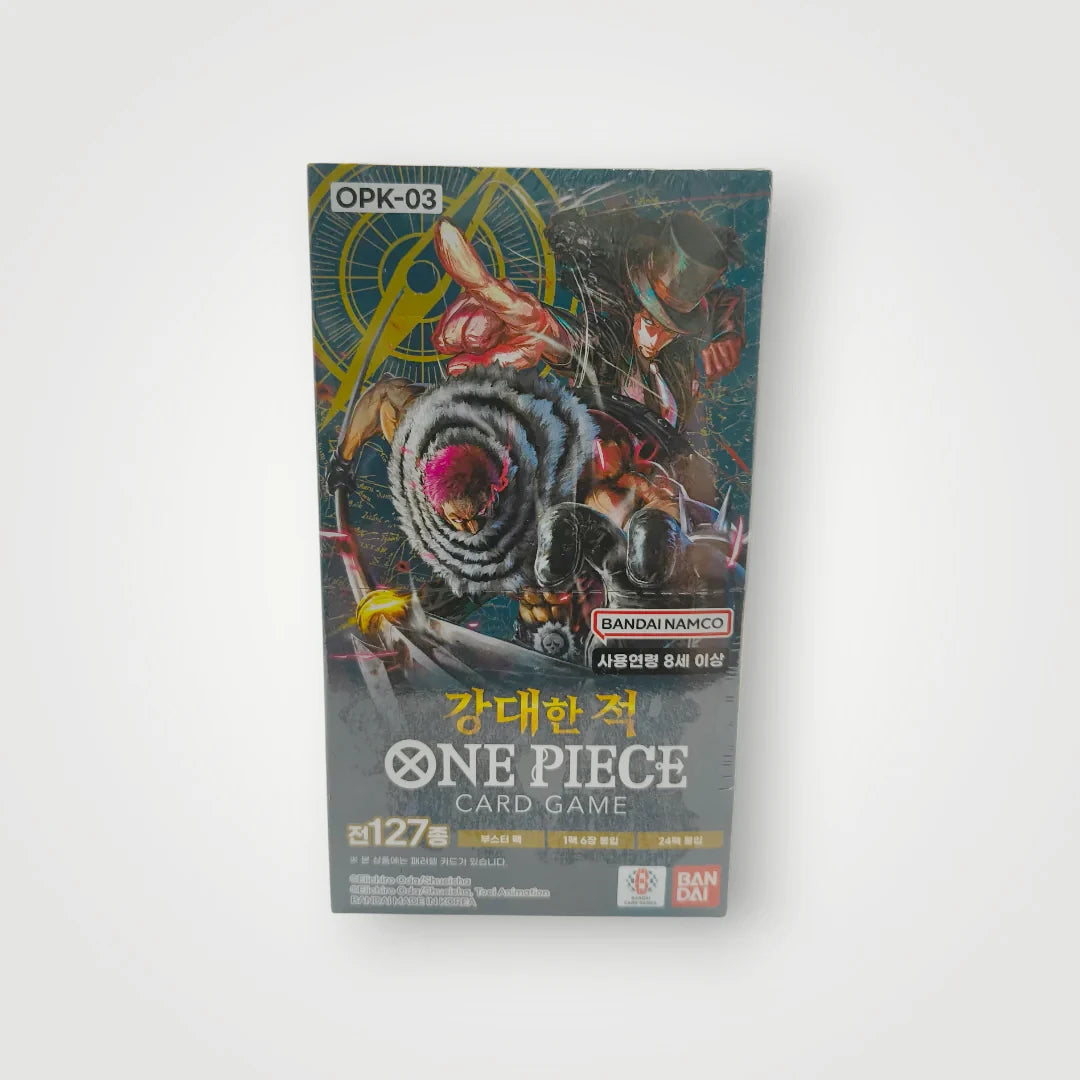 One Piece Card Game OPK-03 Pillars of Strength Korean booster box with vibrant character art.