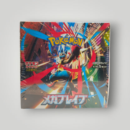 Sealed M1L Mega Brave Pokémon TCG booster box with colorful graffiti-style art.