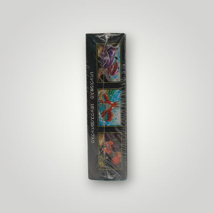 Sealed M1L Mega Brave booster box with Charizard, Garchomp, and Infernape artwork on sides.