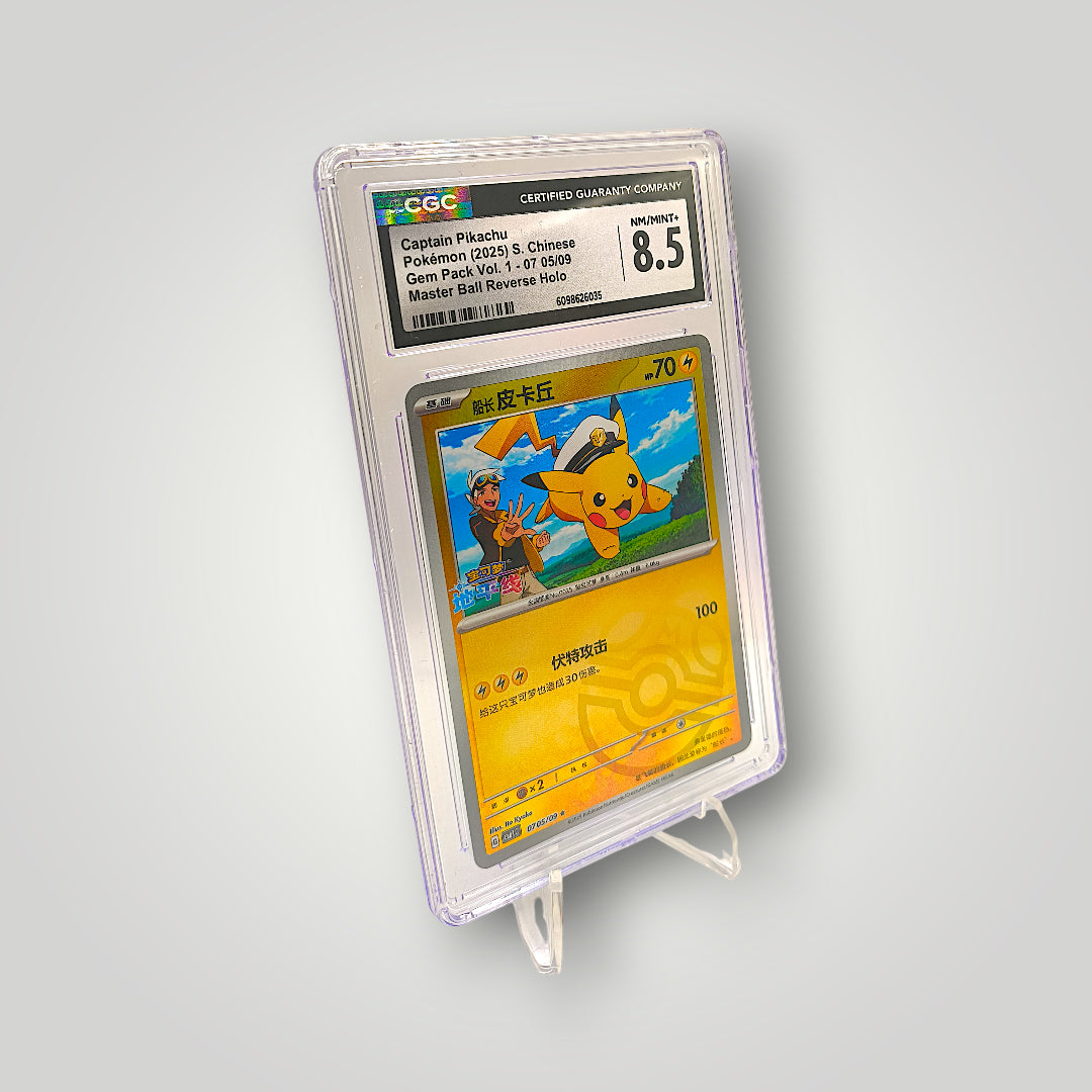 Captain Pikachu 075/090 (Gem Pack Vol. 1 – Master Ball Reverse Holo) – CGC NM/Mint+ 8.5