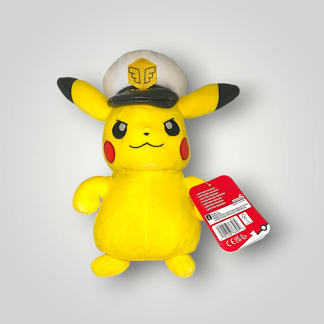 Pokémon Captain Pikachu Plush Toy 20cm Soft Figure with Hat Official Jazwares