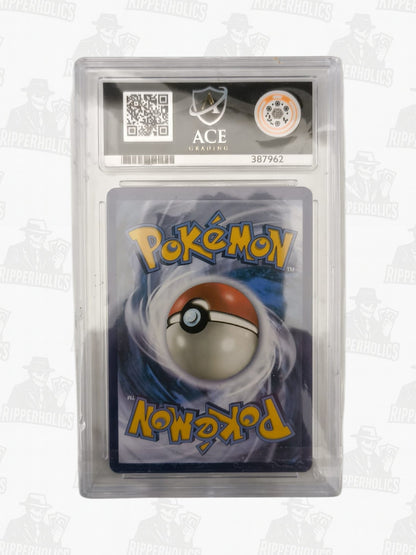 Rayquaza GX Pokémon card graded ACE 10 in protective slab with certification details visible.