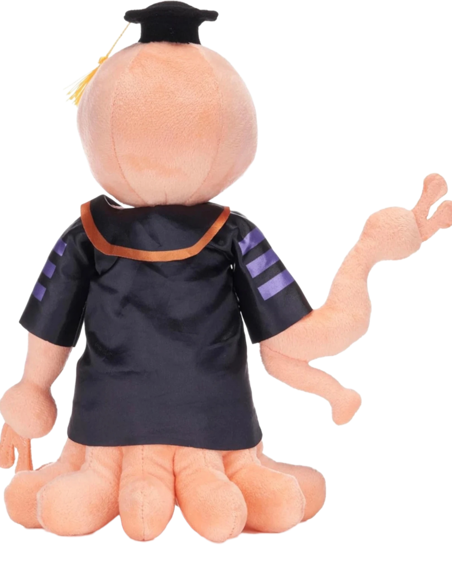 Ripperholics Assassination Classroom Koro-sensei 11-inch orange plush toy wearing a black graduation cap and robe