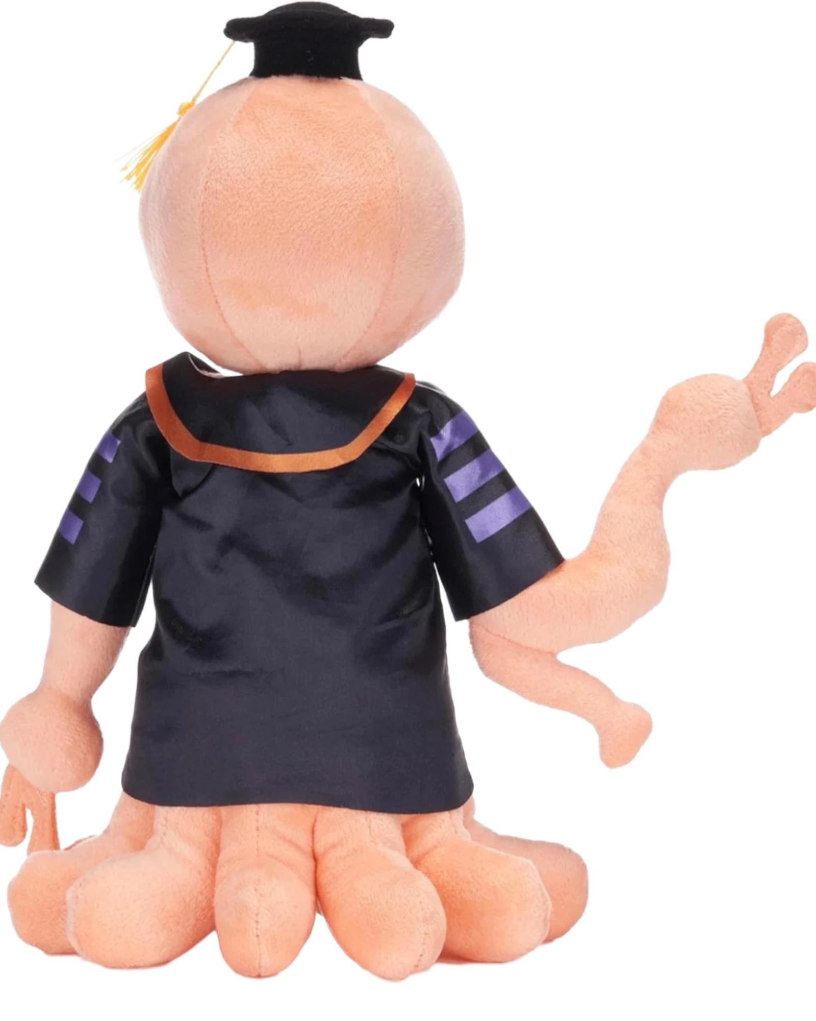 Ripperholics Assassination Classroom Koro-sensei 11-inch orange plush toy wearing a black graduation cap and robe