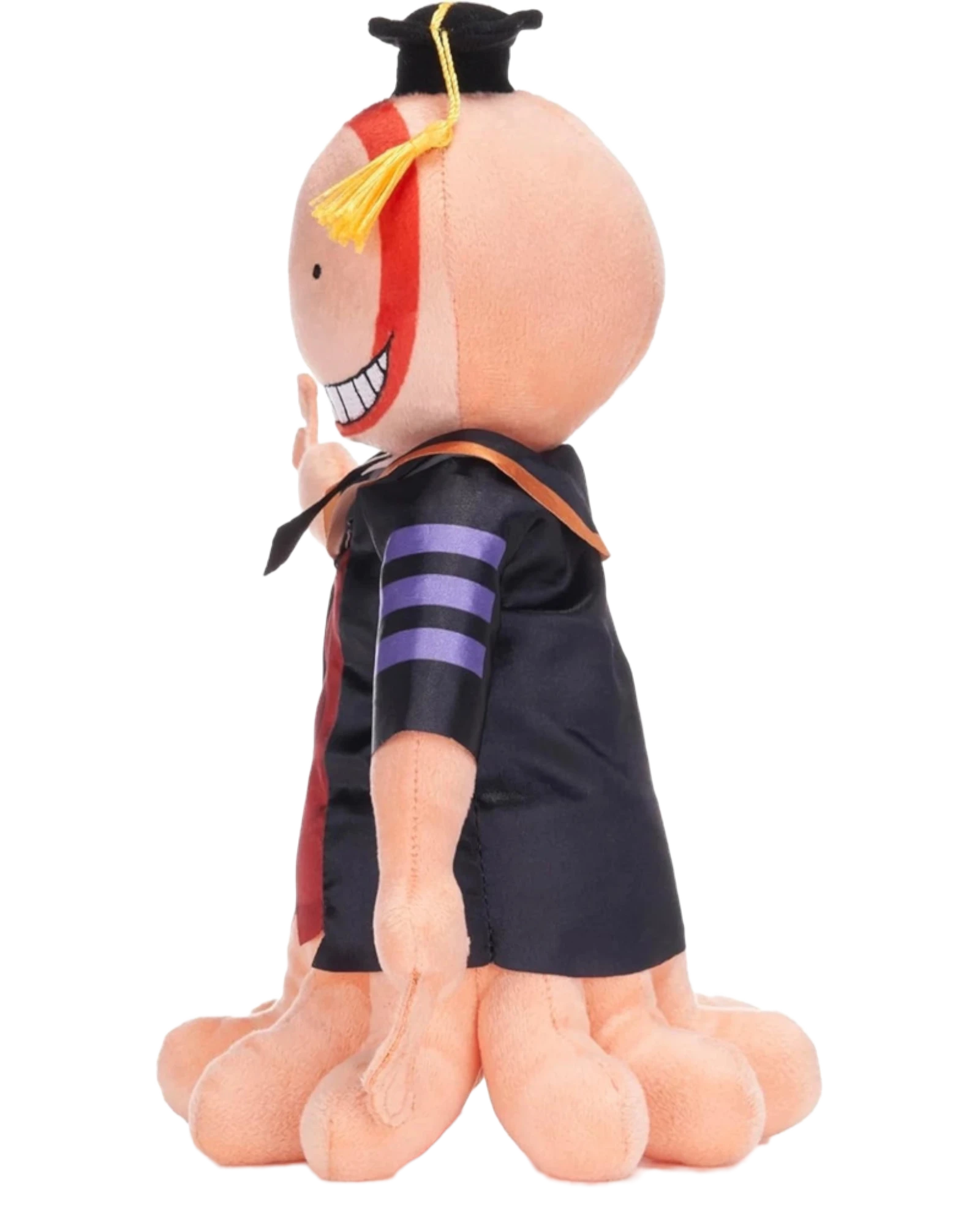 Ripperholics 11-inch orange Koro-sensei soft toy from Assassination Classroom wearing a black graduation cap and robe