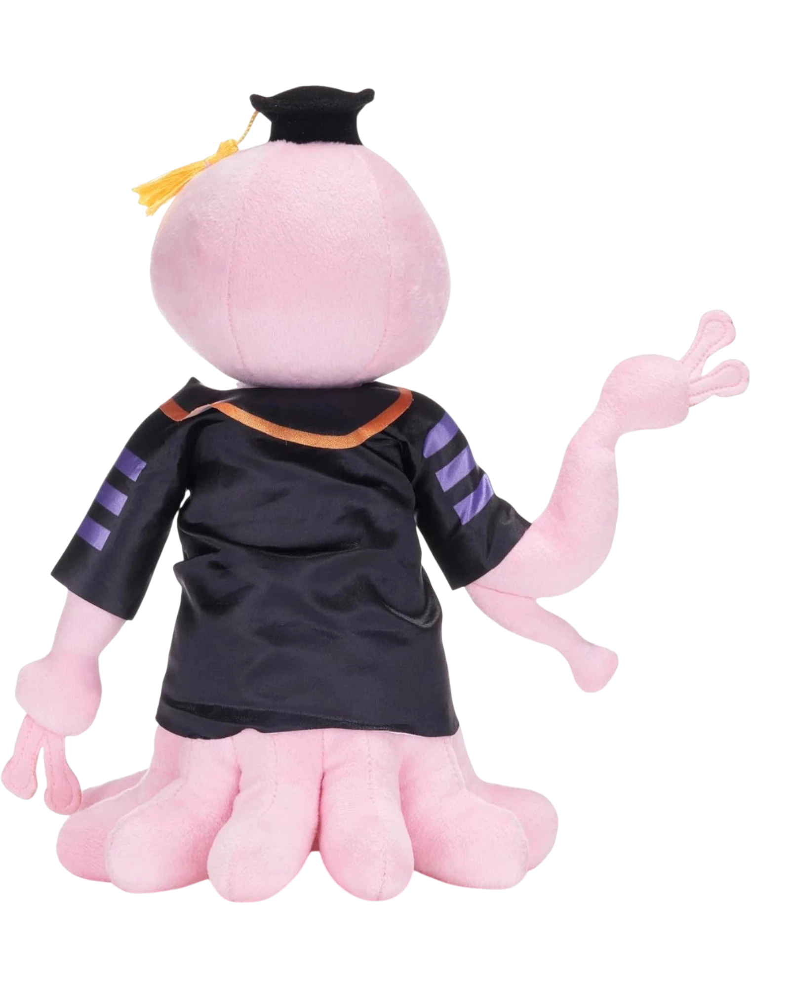 Ripperholics Assassination Classroom 11-inch pink Koro-sensei soft toy wearing a black graduation robe and cap