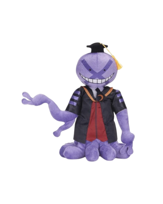 Ripperholics 11-inch purple Koro-sensei soft toy from Assassination Classroom wearing a graduation cap and robe