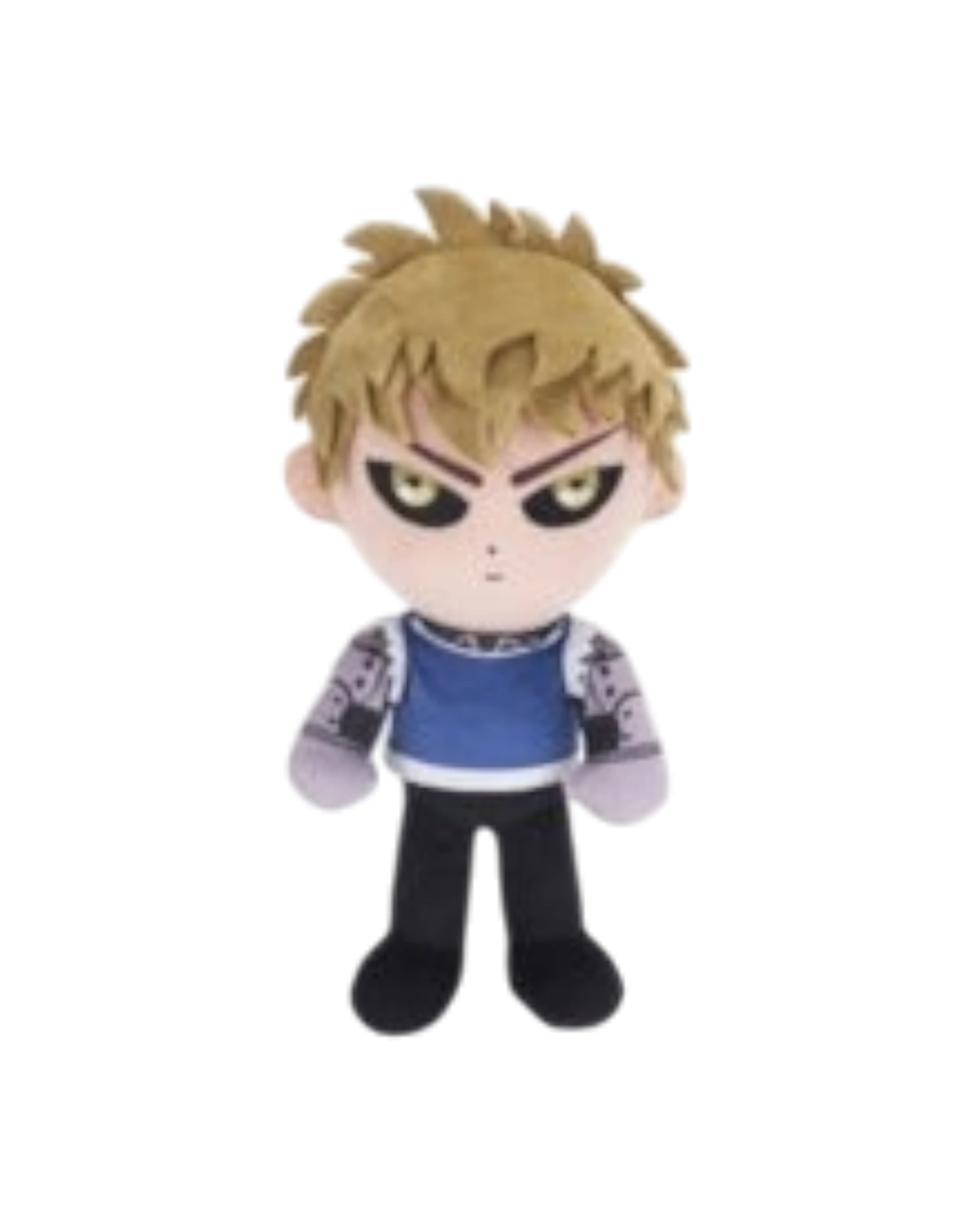 Ripperholics 10.5-inch Genos soft toy from One Punch Man featuring blonde hair and blue shirt details