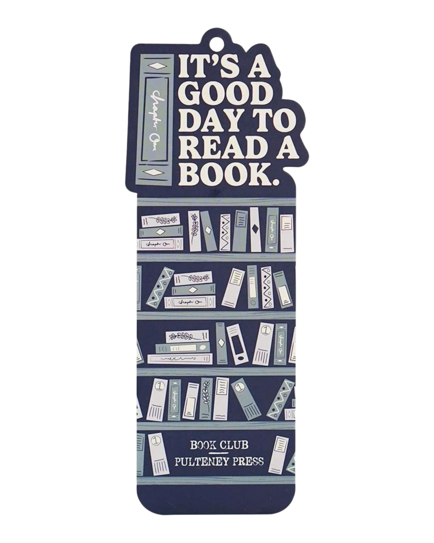 Ripperholics Half Moon Bay paper bookmark featuring a bookshelf design with the text It is a good day to read a book