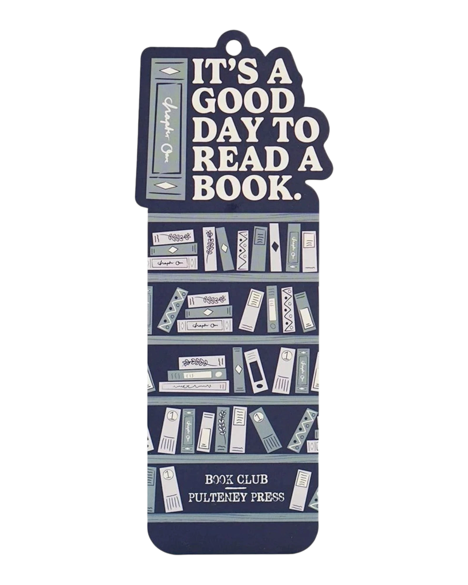 Ripperholics Half Moon Bay paper bookmark featuring a bookshelf design with the text It is a good day to read a book