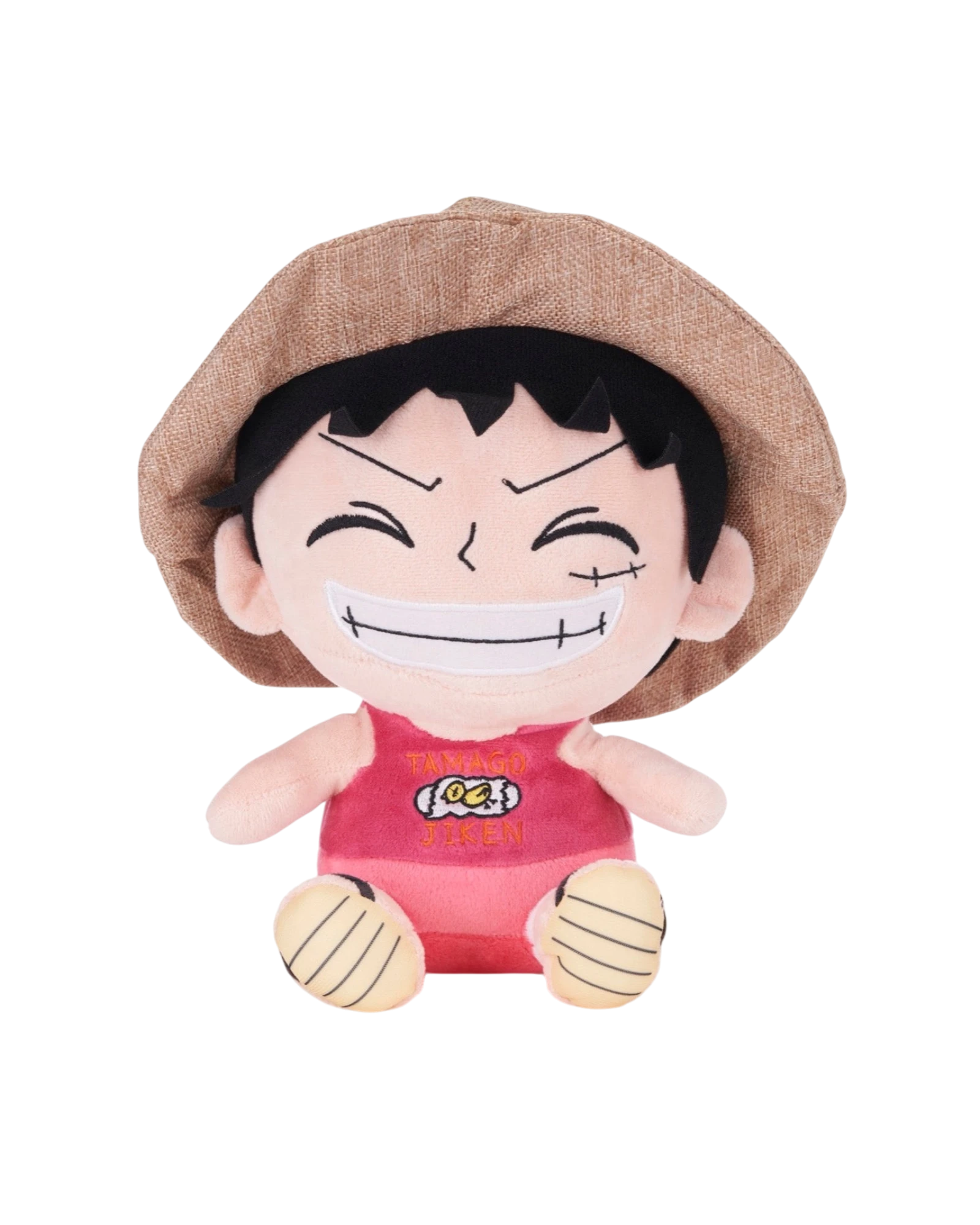 Ripperholics 10-inch Monkey D. Luffy soft toy from One Piece wearing a straw hat and pink shirt on white background
