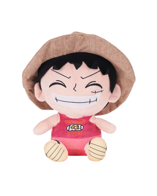 Ripperholics 10-inch Monkey D. Luffy soft toy from One Piece wearing a straw hat and pink shirt on white background