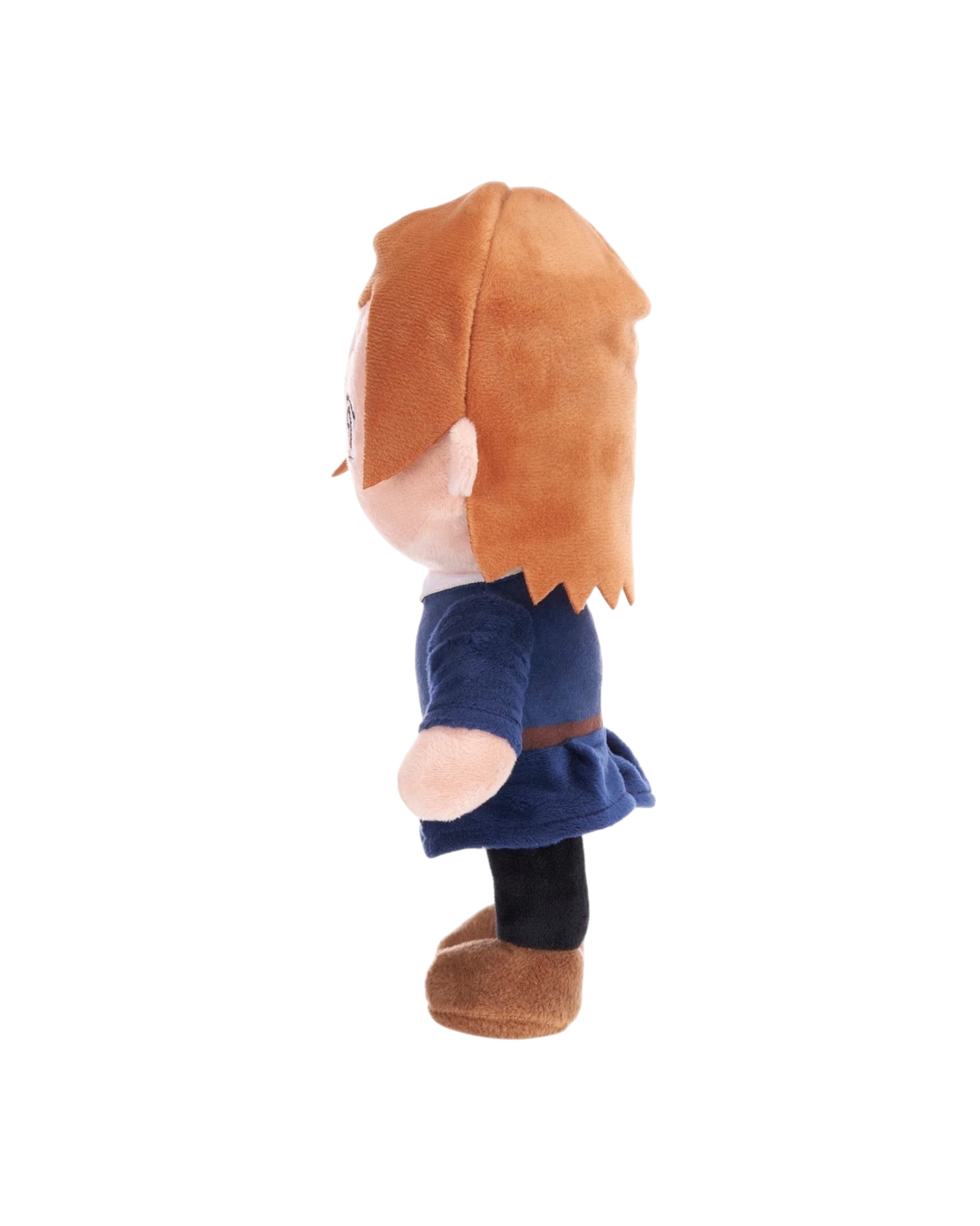 Ripperholics 10-inch Nobara Kugisaki soft toy from Jujutsu Kaisen, side view showing brown hair and blue uniform