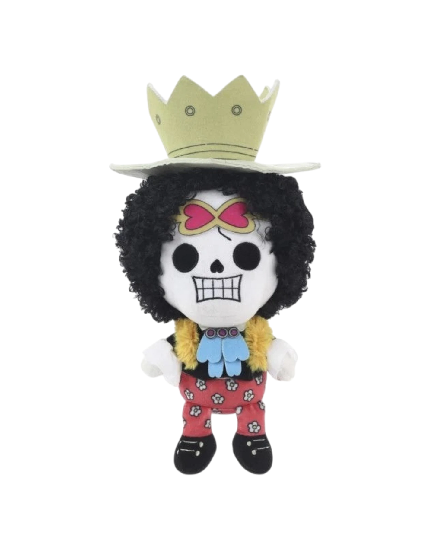 Ripperholics 10-inch Brook soft toy from One Piece featuring his signature afro, crown, and floral patterned trousers.