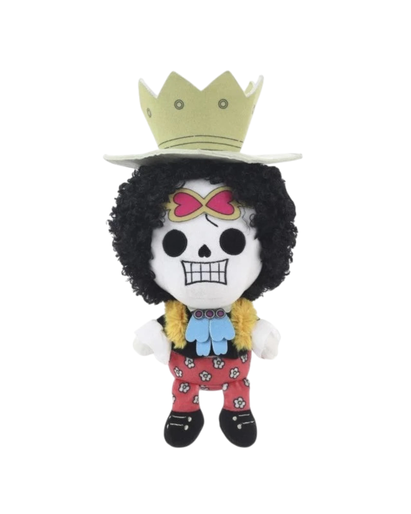 Ripperholics 10-inch Brook soft toy from One Piece featuring his signature afro, crown, and floral patterned trousers.