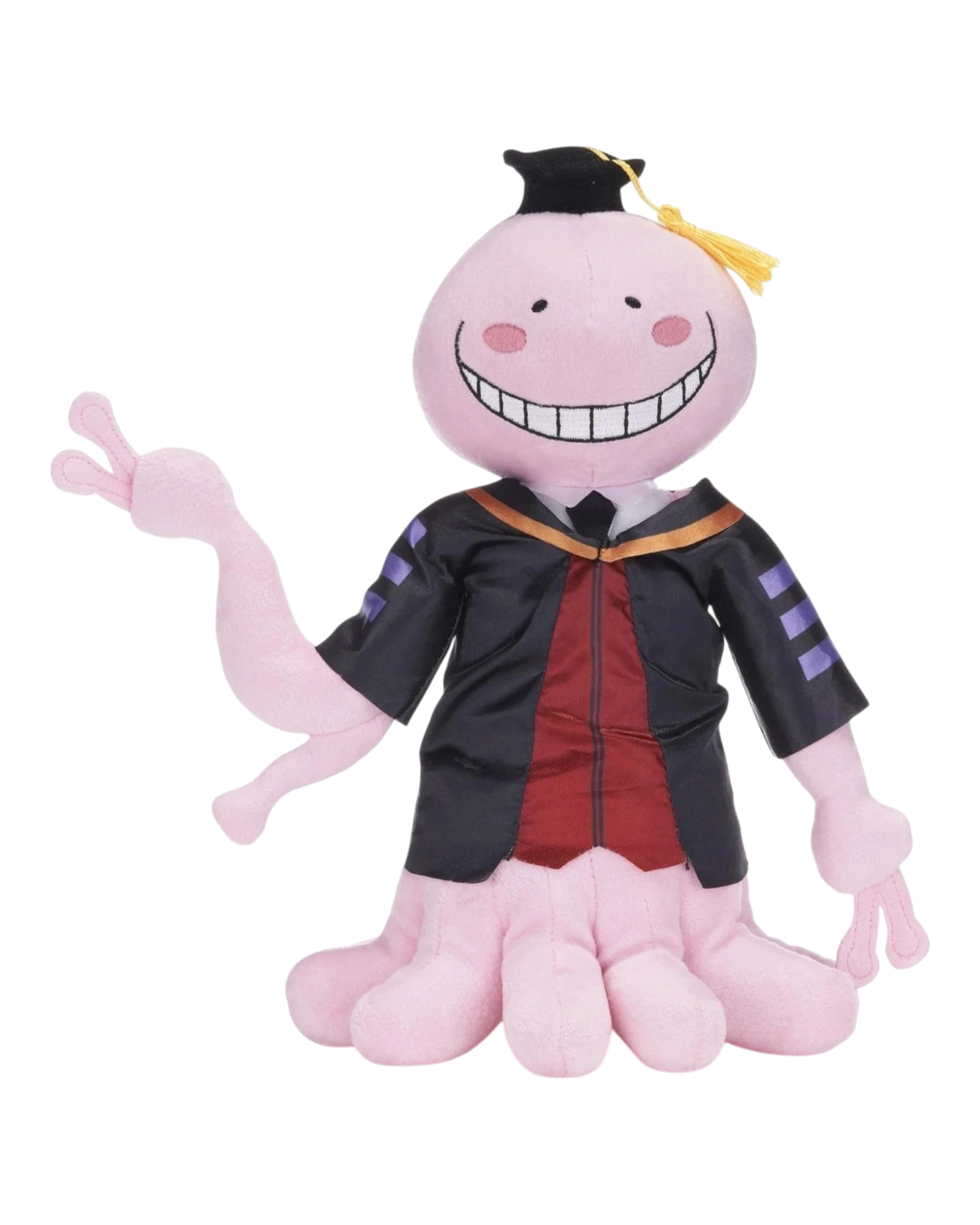 Ripperholics 11-inch pink Koro Sensei soft toy from Assassination Classroom wearing a black graduation robe and cap