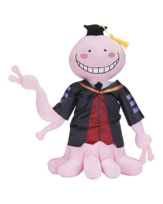 Ripperholics 11-inch pink Koro Sensei soft toy from Assassination Classroom wearing a black graduation robe and cap