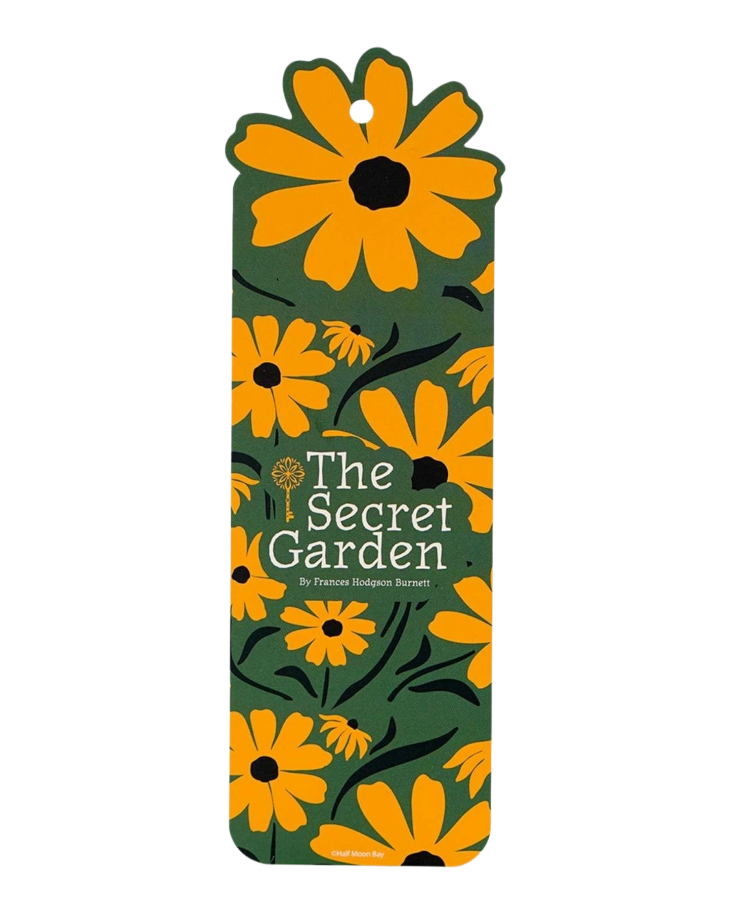 Ripperholics The Secret Garden paper bookmark featuring a green background with yellow floral patterns and a key icon