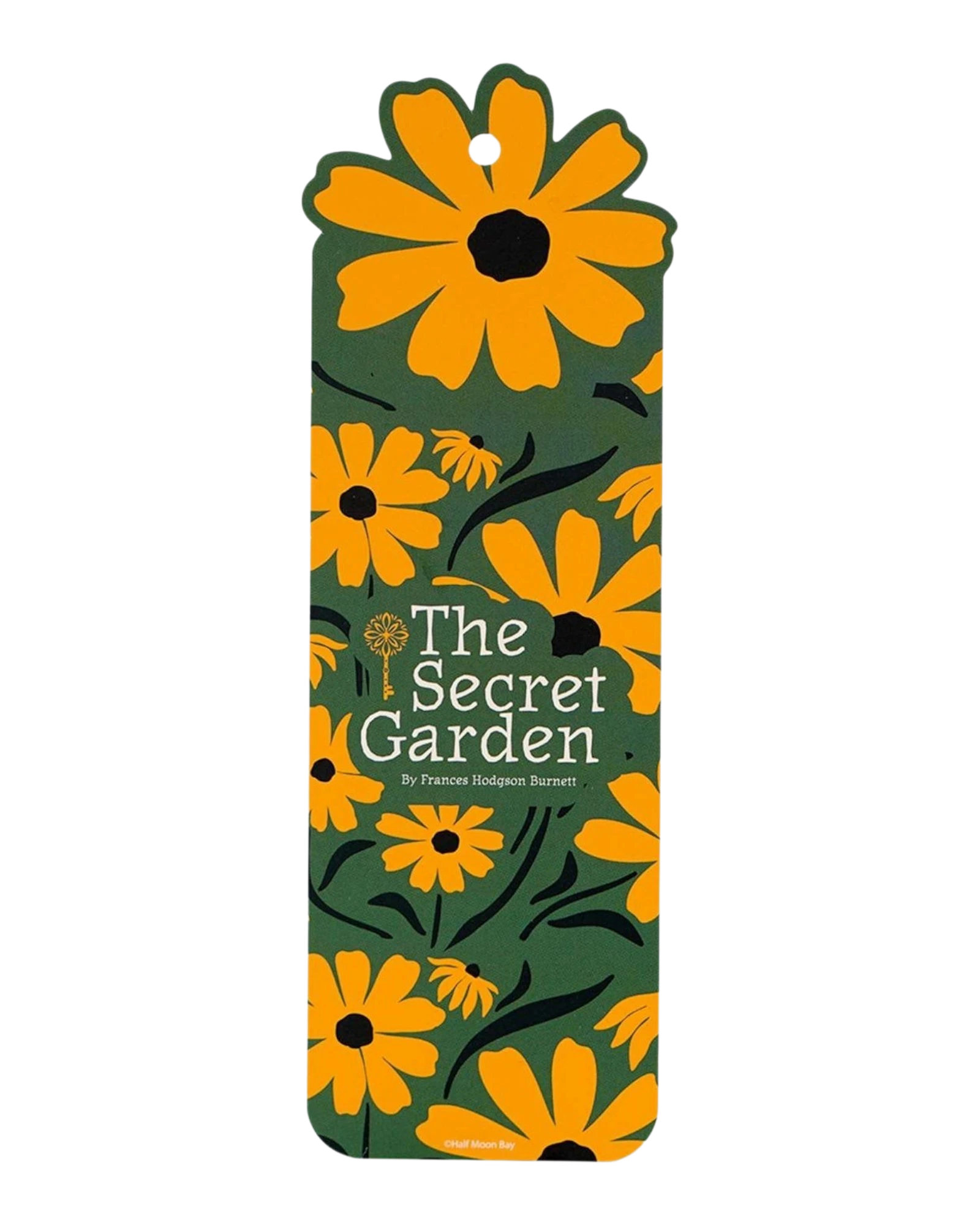 Ripperholics The Secret Garden paper bookmark featuring a green background with yellow floral patterns and a key icon