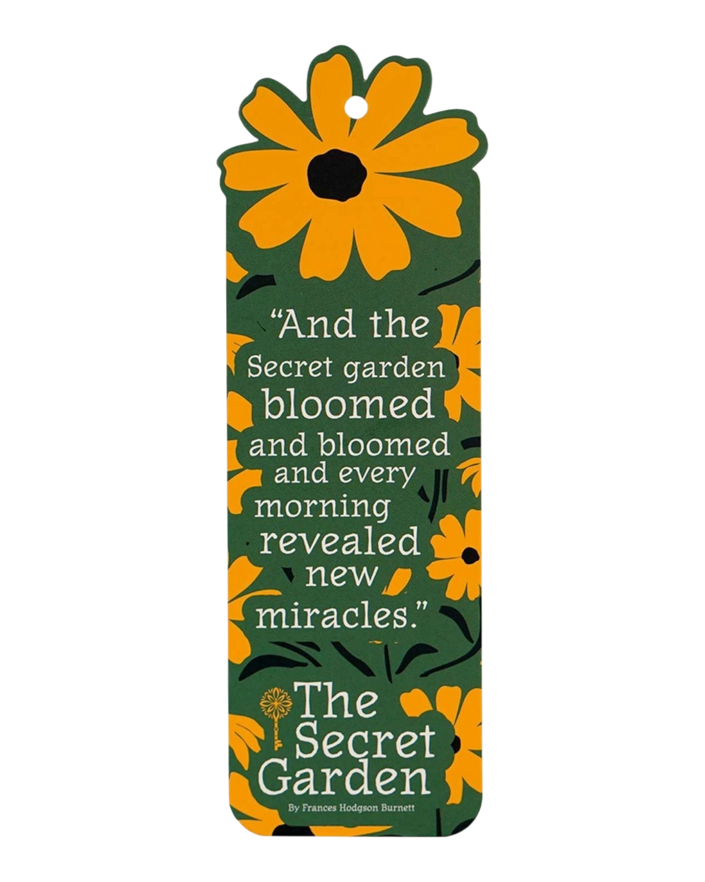 Ripperholics The Secret Garden paper bookmark featuring yellow flowers on a green background with a literary quote.