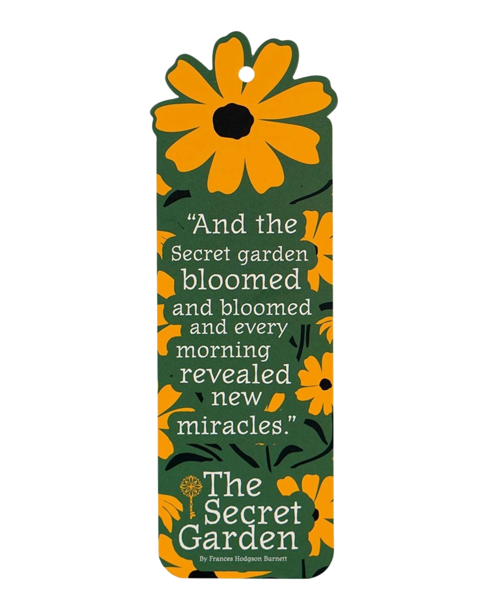 Ripperholics The Secret Garden paper bookmark featuring yellow flowers on a green background with a literary quote.