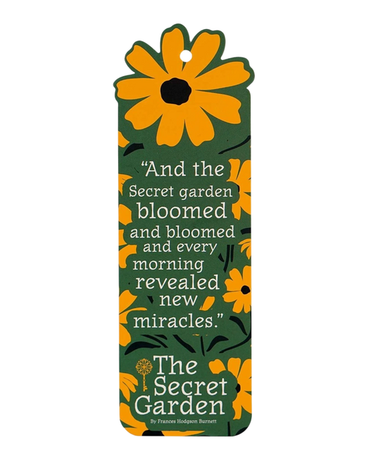 Ripperholics The Secret Garden paper bookmark featuring yellow flowers on a green background with a literary quote.