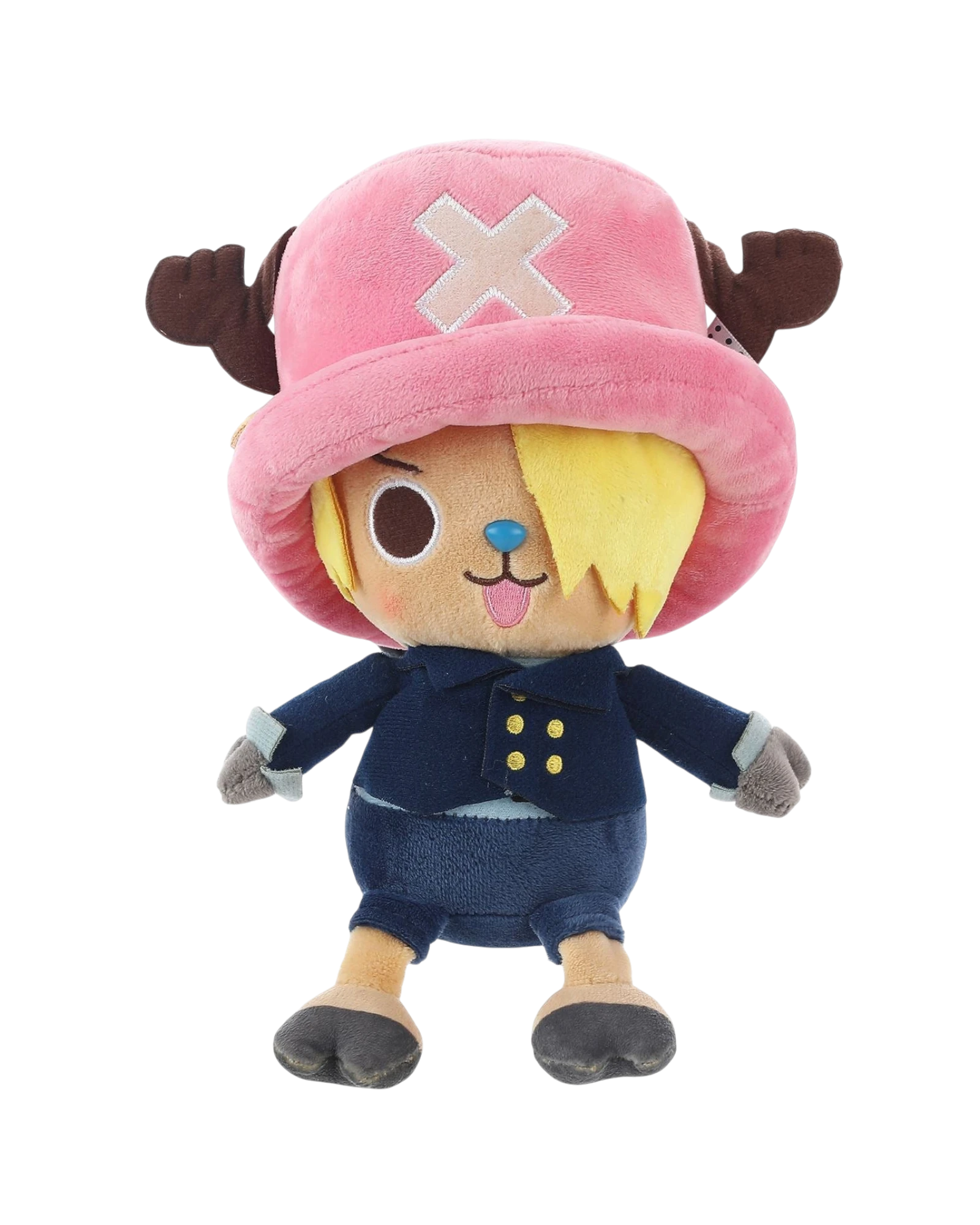 Ripperholics 10-inch Tony Tony Chopper soft toy wearing a Sanji-inspired navy suit and pink hat from One Piece