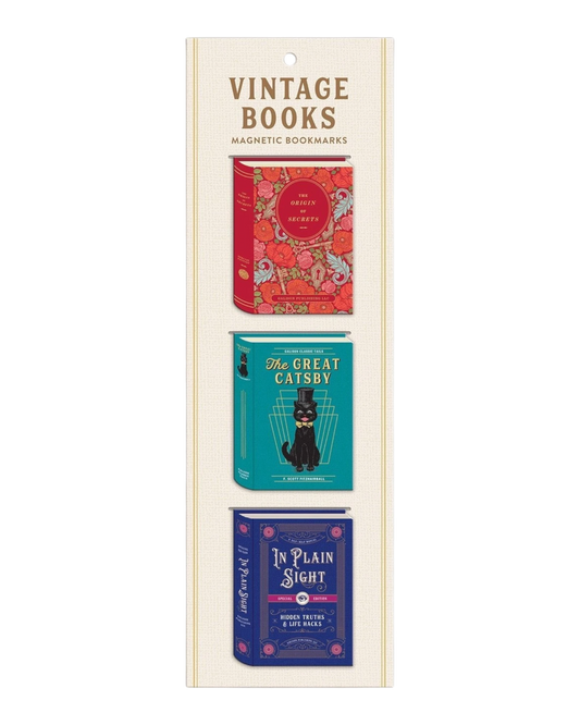 Ripperholics set of three vintage book-shaped magnetic bookmarks featuring colorful classic literary cover designs.