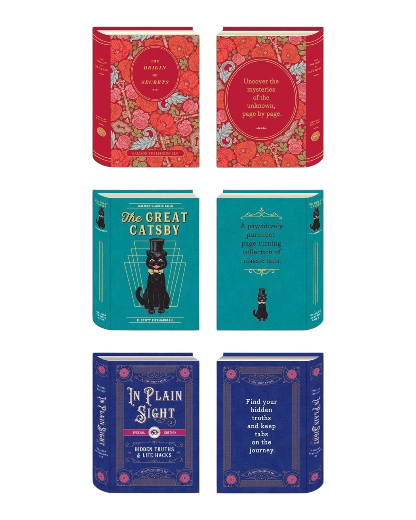 Ripperholics set of three vintage book-shaped magnetic bookmarks featuring floral, cat, and geometric designs.