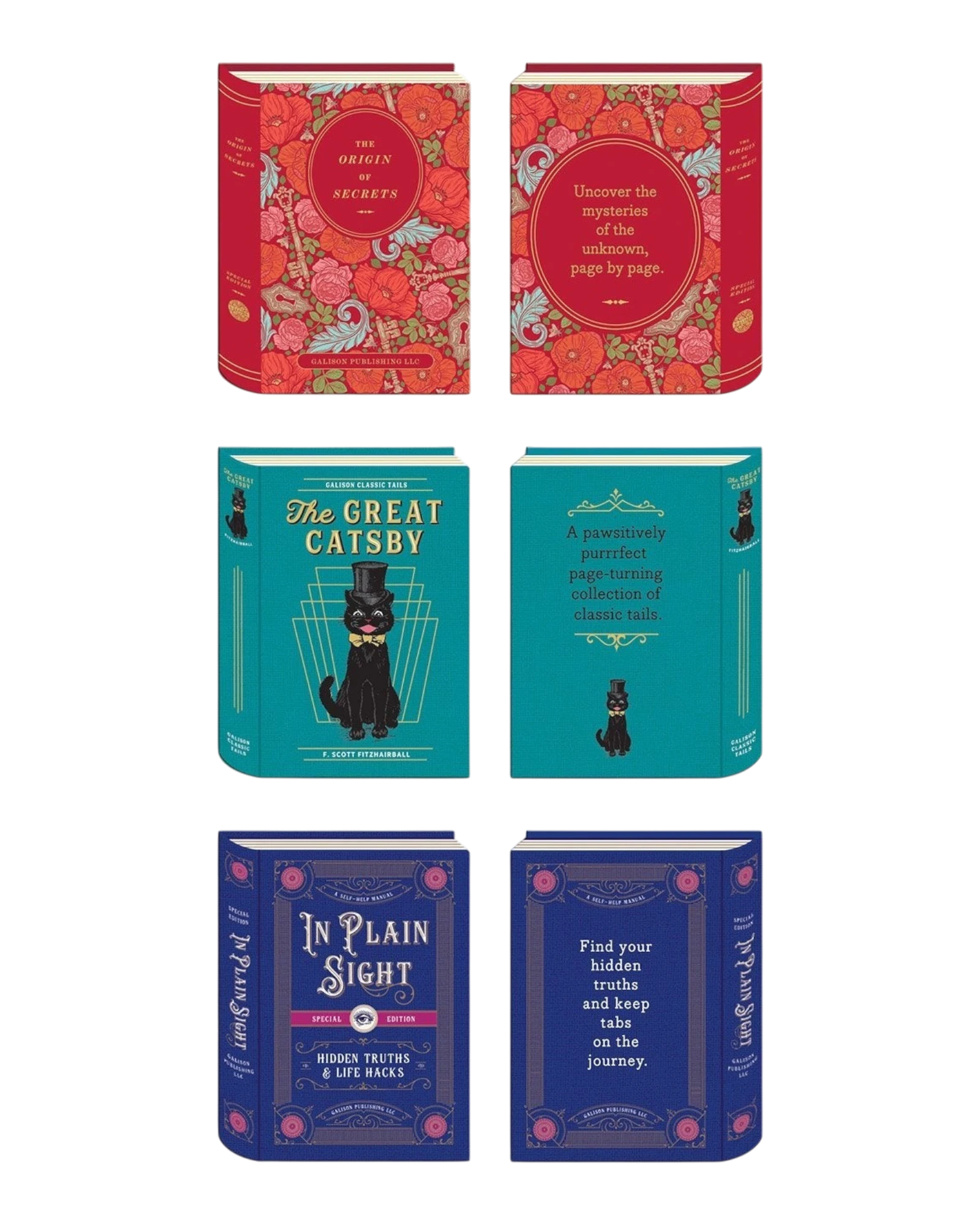 Ripperholics set of three vintage book-shaped magnetic bookmarks featuring floral, cat, and geometric designs.
