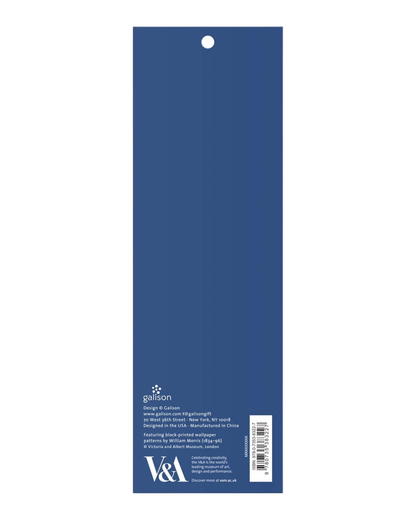 Ripperholics William Morris magnetic bookmark set packaging back view with blue background and V&A branding