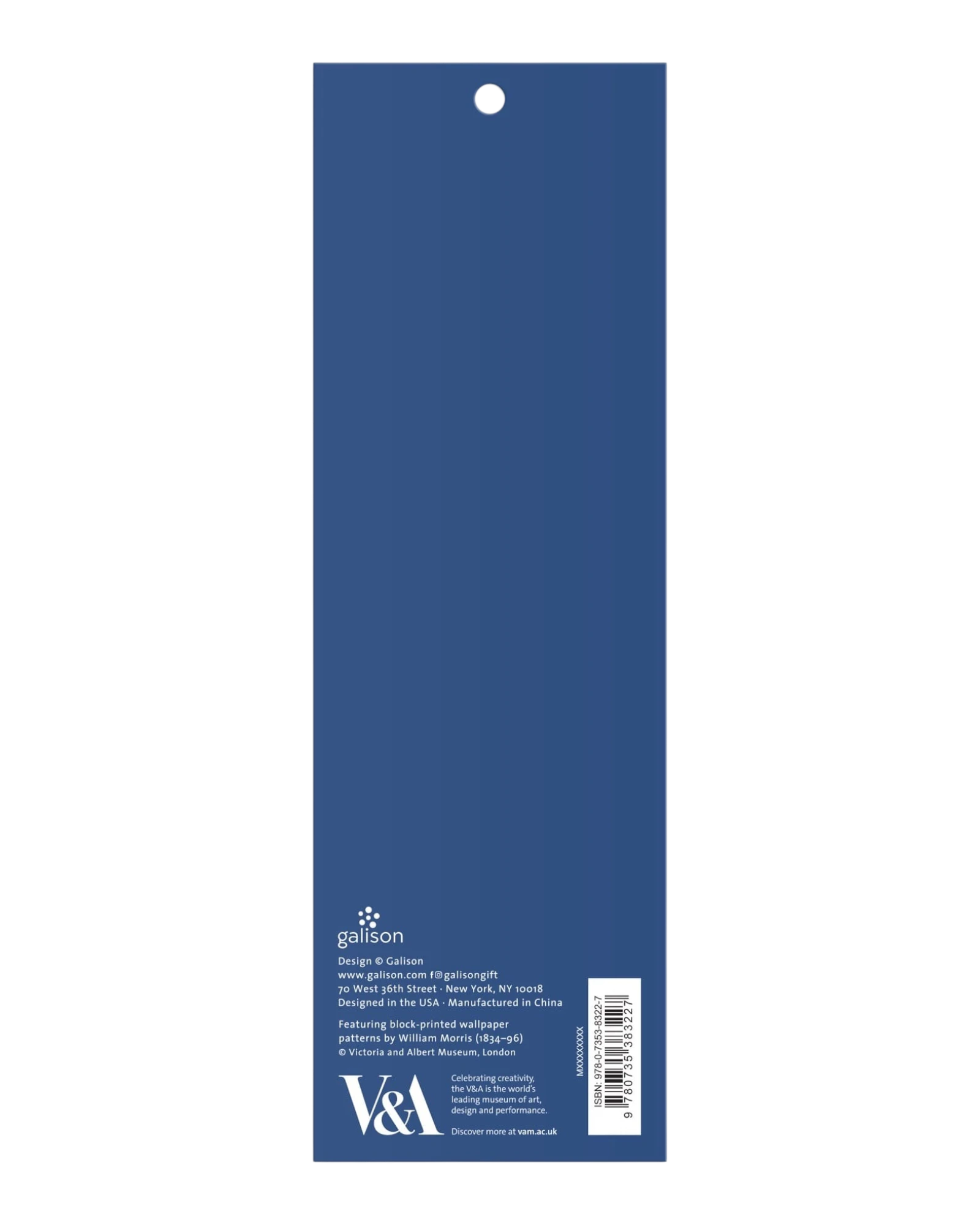 Ripperholics William Morris magnetic bookmark set packaging back view with blue background and V&A branding