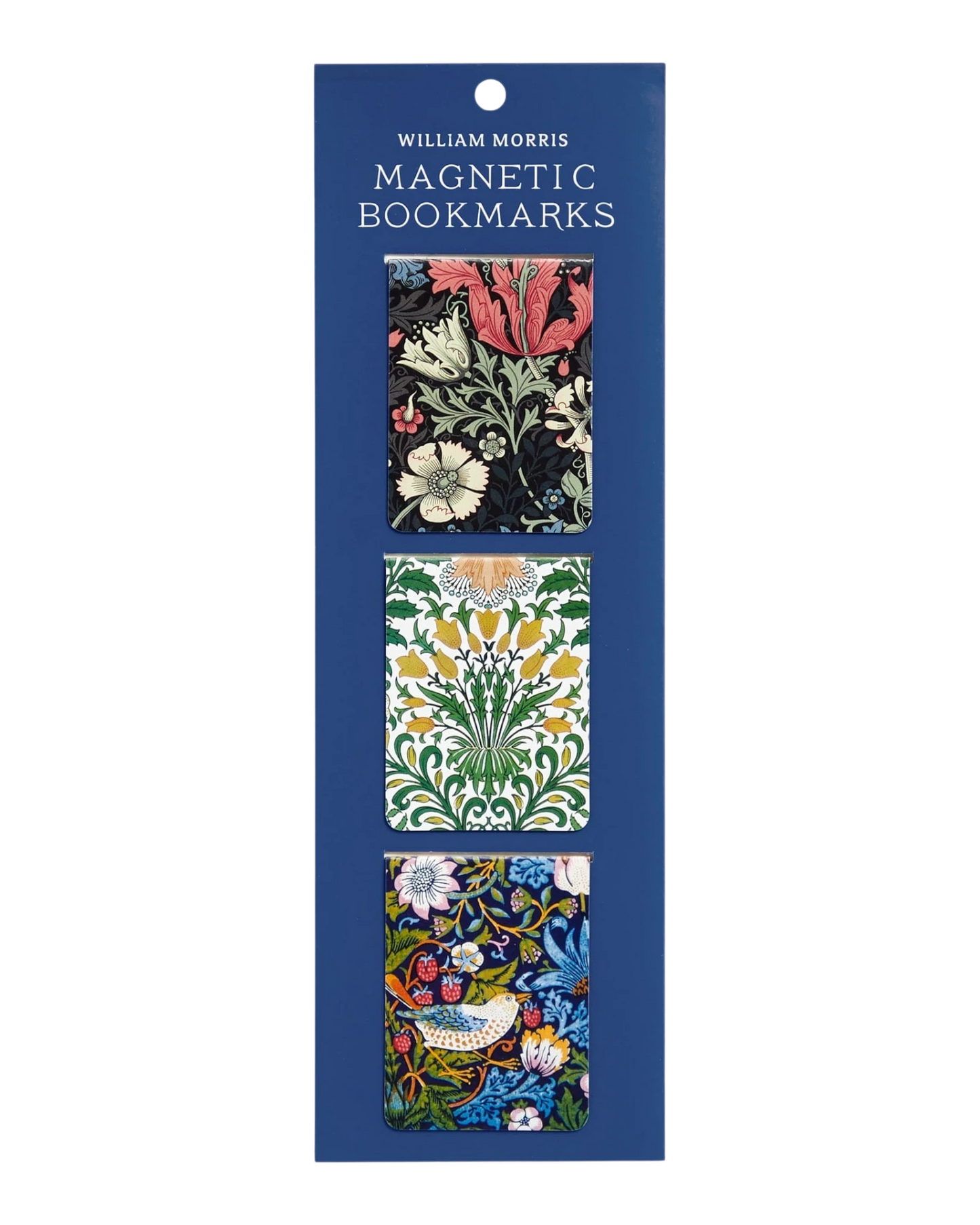 Ripperholics set of three Galison magnetic bookmarks featuring colourful William Morris floral and bird patterns.