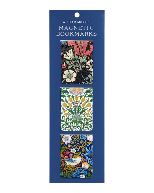 Ripperholics set of three Galison magnetic bookmarks featuring colourful William Morris floral and bird patterns.