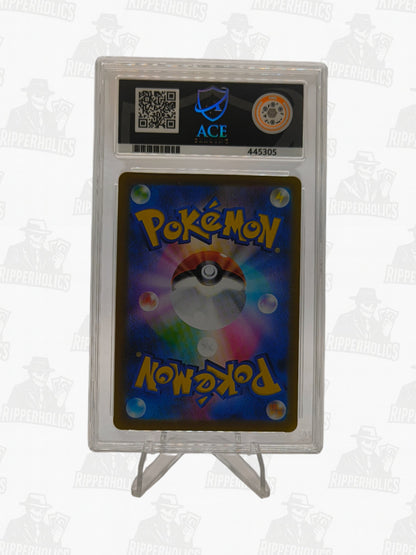 Pokémon card back with Poké Ball design, graded and encased in ACE slab with label and holographic seal.
