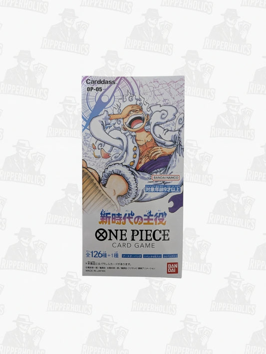 One Piece TCG Awakening of the New Era OP-05 Japanese booster box with Luffy artwork, sealed pack.
