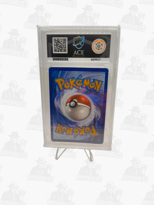 Team Rocket’s Giovanni #238 Pokémon card in clear protective case with Ace grading label and QR code.